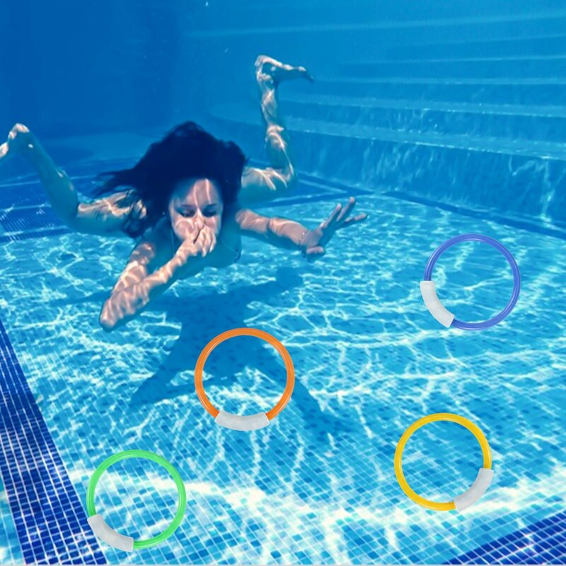 Nardymo žiedai plaukimo baseino žaislų žiedai 4 pakuotės žaislai vaikams Plastikinis nardymo žiedas Spalvingas skęstantis baseino žiedas nardymo treniruotė