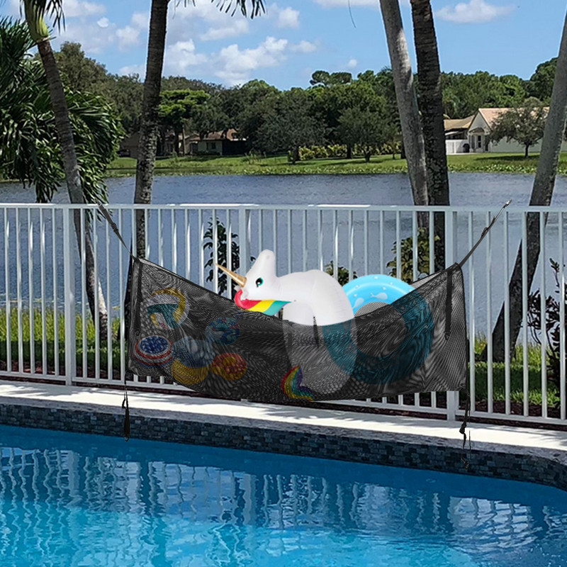 Sieť na hračky do bazéna, veľký organizér na plaváky do bazéna, veľkokapacitný skladací sieťový vak s hákom, organizér na sieť do bazéna vyššie