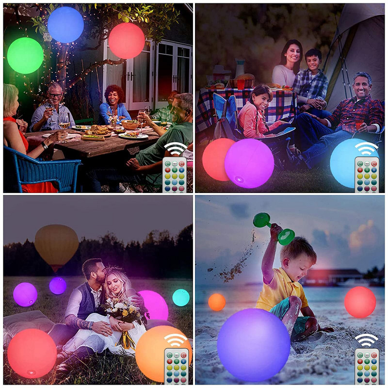 Minge de plajă cu LED-uri, 13 culori, impermeabilă, cu LED-uri care schimbă culoarea, cu telecomandă, minge de piscină, care strălucește în întuneric, pentru interior și exterior