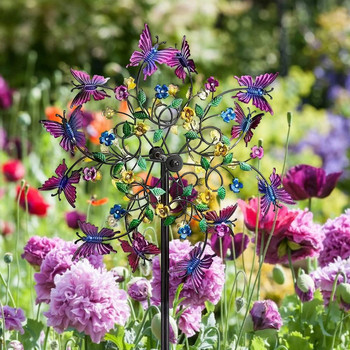 20 см голяма цветна пеперуда градинска вятърна въртяща се метална колове цвете вятърна мелница желязо изкуство ръчно изработени градински морави декорация на двор