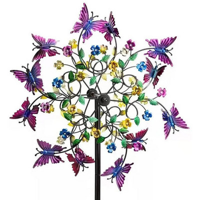 20 cm-es nagy színes pillangós kerti szélpörgető fém karó virág szélmalom Vas Művészet Kézműves Kerti Pázsit Udvar dekoráció