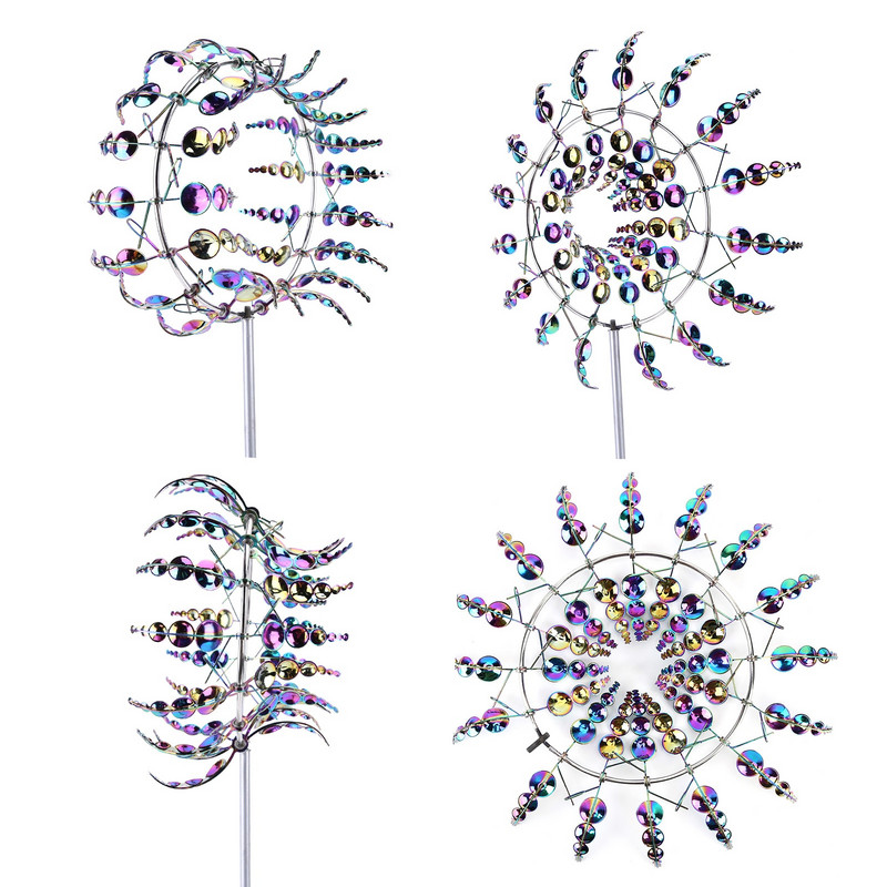 Unikátna magická kovová farebná veterná mlyn záhradná dekorácia vonkajšie veterné rotačné lapače vetra kinetický otočný valec pre záhradu, terasu a trávnik