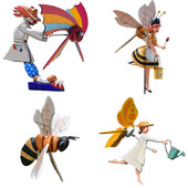 Roztomilá záhradná dekorácia veterného mlyna, včelia víla/klaun, drevená socha farmy, vonkajšia ozdoba, veterný mlyn, klaun, personalizovaný nádvorie