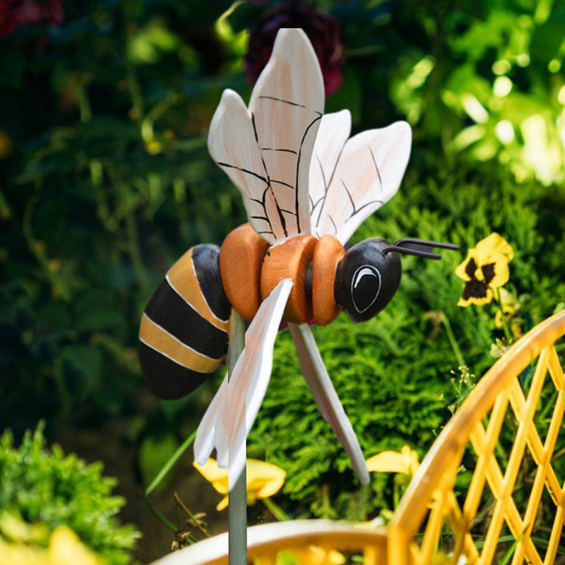 Roztomilá záhradná dekorácia veterného mlyna, včelia víla/klaun, drevená socha farmy, vonkajšia ozdoba, veterný mlyn, klaun, personalizovaný nádvorie