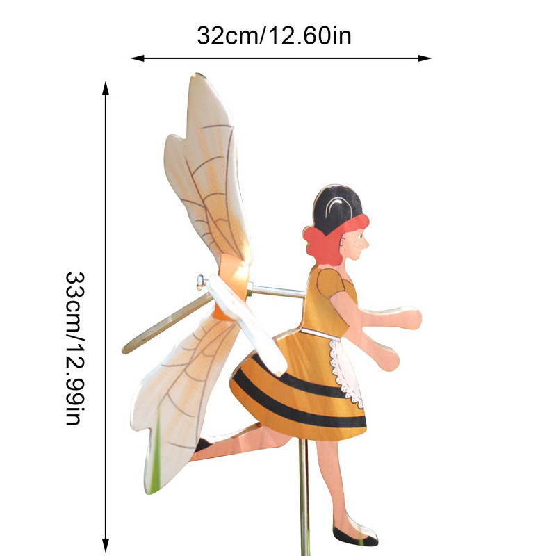 Roztomilá záhradná dekorácia veterného mlyna, včelia víla/klaun, drevená socha farmy, vonkajšia ozdoba, veterný mlyn, klaun, personalizovaný nádvorie