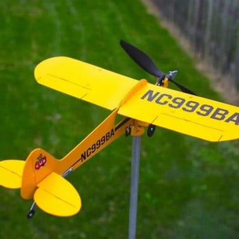 3D Piper J3 Cub Wind Spinner Plane Метален самолет Флюгер Външен покрив Индикатор за посоката на вятъра Флюгер Градински декор