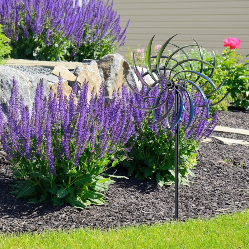 Odpudzovač vtákov, dvojitý rotujúci železný veterný mlyn, odolný, praktický, multifunkčný dúhový veterník pre domácich majstrov