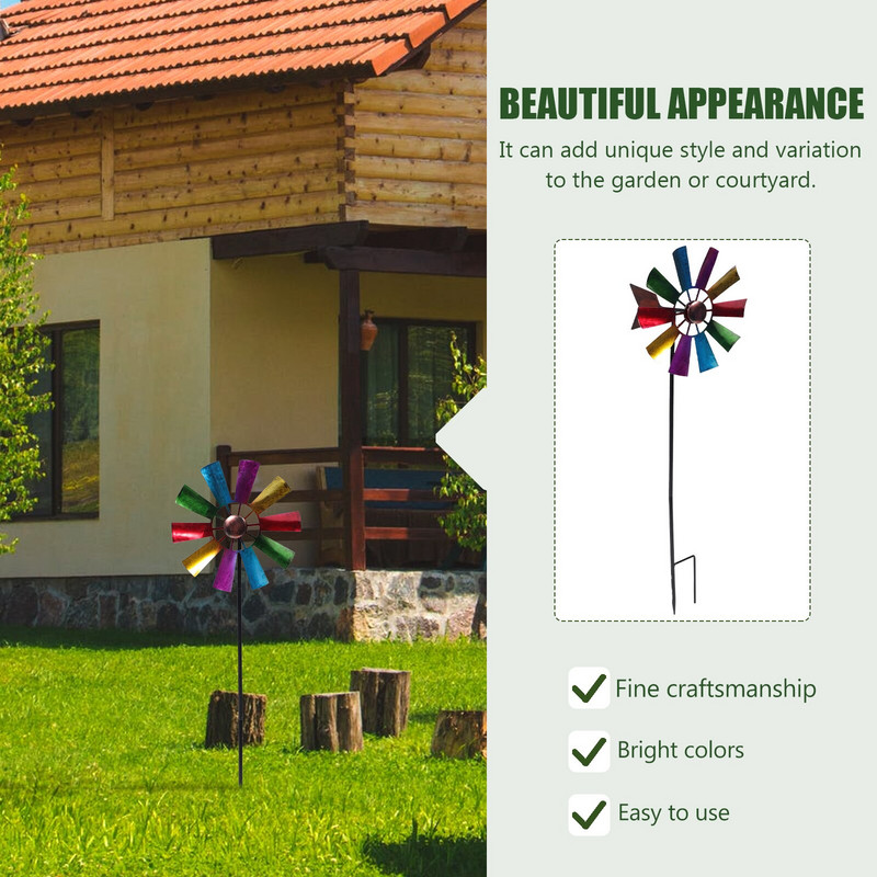 Besisukantis „Pinwheel“ ornamentas „Iron Art“ vėjo malūnas, įžemintas, įterpiamas sukamasis vėjo malūnas, skirtas vazono parko vejai