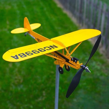 Διακόσμηση κήπου Piper J3 Cub Airplane Weathervane εξωτερικού χώρου κήπου αεροσκάφους Weather Vane Plug Decor Wind Spinners Roof Plug-in