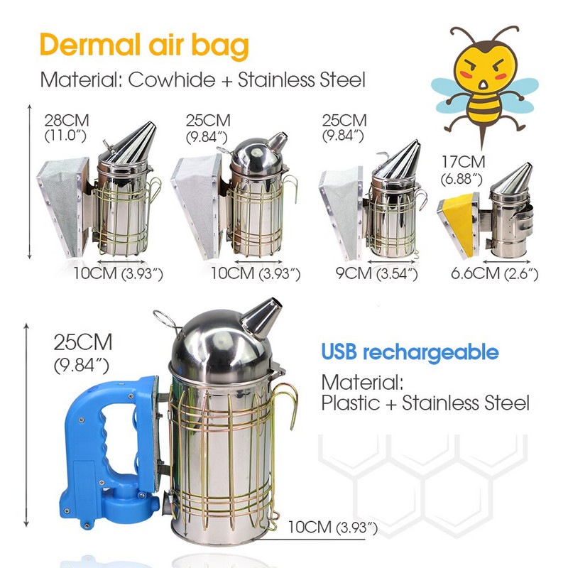 Bitininko nerūdijančio plieno rankinis bitininkystės rūkyklos siųstuvas bitininkystės dūmų purkštuvo įranga avilio dėžė