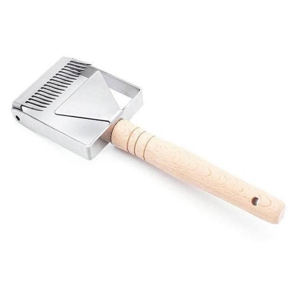 Vidlička na odviečkovanie medu, železná nehrdzavejúca oceľ, škrabka na med z plástu, drevená rukoväť, včelárske vybavenie, nástroj