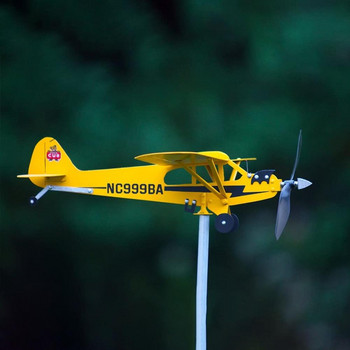 Yellow Piper J3 Cub Airplane Weather Vane Διακόσμηση εξωτερικού κήπου Decor για αεροπλάνο Weather Vane Plug Decor Wind Spinners Roof Plug-in