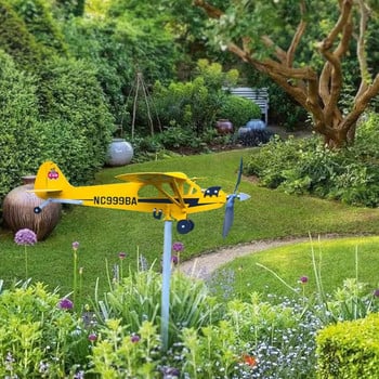 Yellow Piper J3 Cub Airplane Weather Vane Διακόσμηση εξωτερικού κήπου Decor για αεροπλάνο Weather Vane Plug Decor Wind Spinners Roof Plug-in