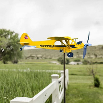 Yellow Piper J3 Cub Airplane Weather Vane Διακόσμηση εξωτερικού κήπου Decor για αεροπλάνο Weather Vane Plug Decor Wind Spinners Roof Plug-in