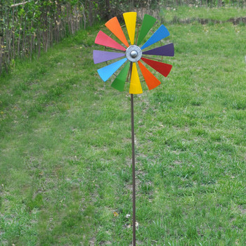 Μεταλλικός Ανεμόμυλος Τέχνη Κήπος Pinwheels Rainbow Πολύχρωμο Λουλούδι Wind Spinner Ανεμόμυλος Χλοοτάπητας Τοπίο Διακόσμηση
