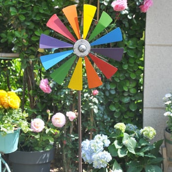 Μεταλλικός Ανεμόμυλος Τέχνη Κήπος Pinwheels Rainbow Πολύχρωμο Λουλούδι Wind Spinner Ανεμόμυλος Χλοοτάπητας Τοπίο Διακόσμηση