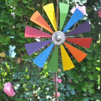 Μεταλλικός Ανεμόμυλος Τέχνη Κήπος Pinwheels Rainbow Πολύχρωμο Λουλούδι Wind Spinner Ανεμόμυλος Χλοοτάπητας Τοπίο Διακόσμηση