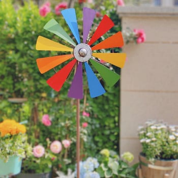 Μεταλλικός Ανεμόμυλος Τέχνη Κήπος Pinwheels Rainbow Πολύχρωμο Λουλούδι Wind Spinner Ανεμόμυλος Χλοοτάπητας Τοπίο Διακόσμηση