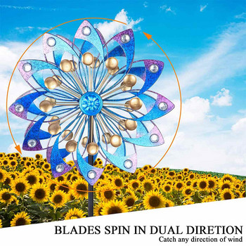 Iron Windmill Colorful Willow Leaves Dual Direction Wind Spinner Garden Bird Repeller Double Rotating Iron Windmill Spinner