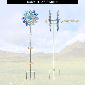 Iron Windmill Colorful Willow Leaves Dual Direction Wind Spinner Garden Bird Repeller Double Rotating Iron Windmill Spinner