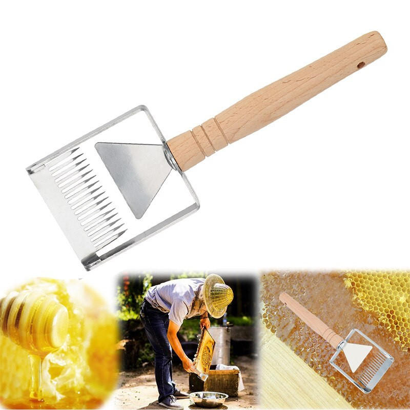 Drevená rukoväť, ihla, medový nôž, riedka lopata, rezačka, škrabka na med, lopata z nehrdzavejúcej ocele, odviečkovacie vidličky, včelárske nástroje.