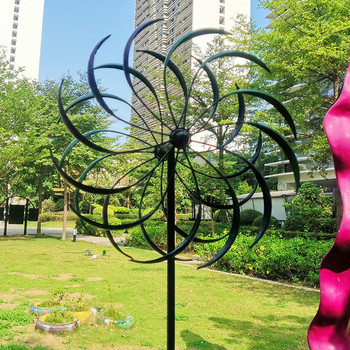 Желязна вятърна мелница Цветни върбови листа Двупосочен вятърен въртящ се градински декорации Там