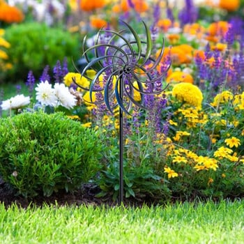 Iron Windmill Colorful Willow Leaves Dual Direction Wind Spinner Διακοσμήσεις κήπου εκεί