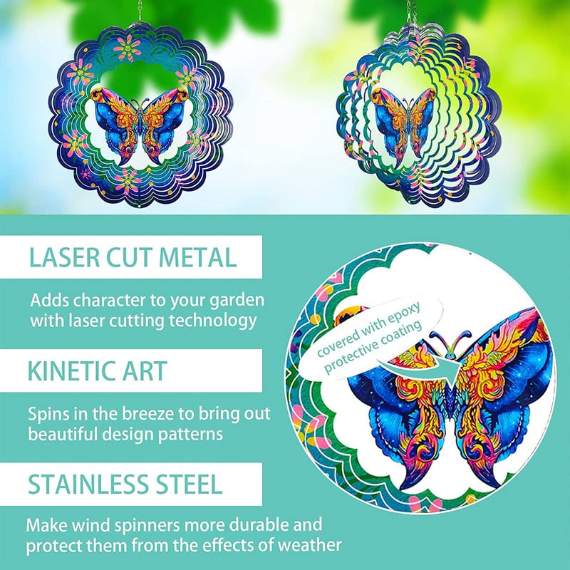 3D závesný motýľ, kovový veterný spinner, okenná závesná motýľová dekorácia, vietor, magická kinetická vonkajšia dekorácia do záhrady 30 cm