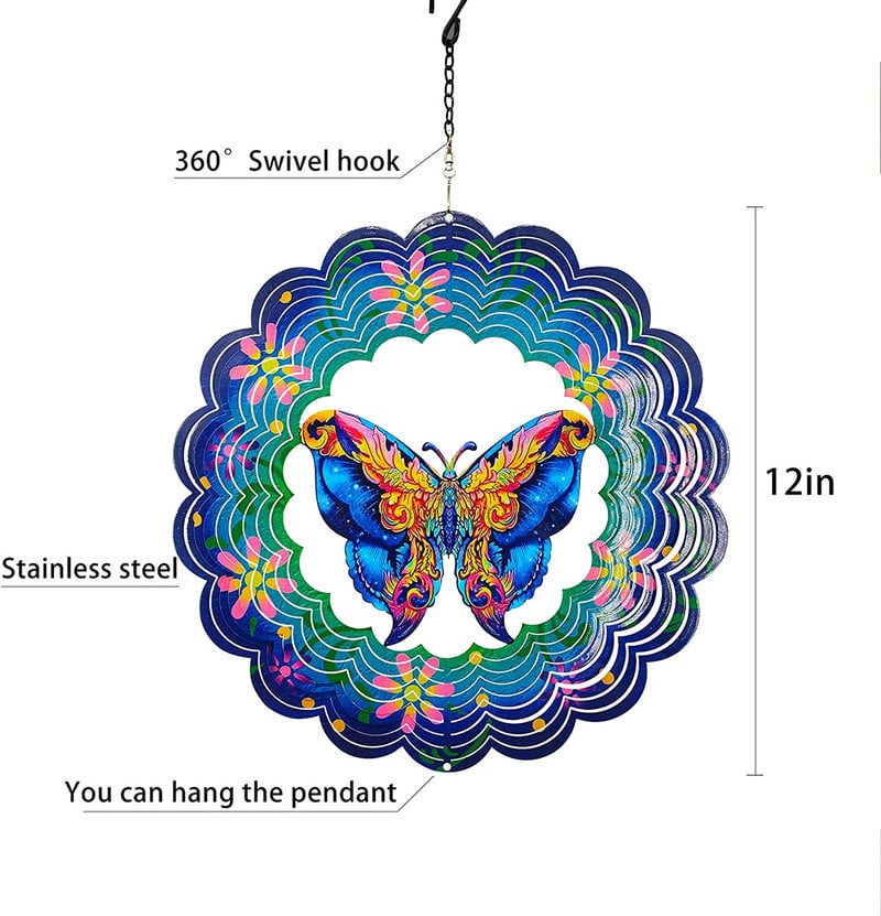 3D závesný motýľ, kovový veterný spinner, okenná závesná motýľová dekorácia, vietor, magická kinetická vonkajšia dekorácia do záhrady 30 cm