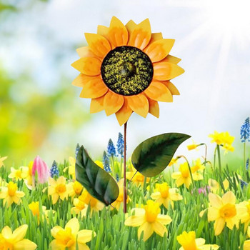 Σφυρήλατο σίδερο Ανεμόμυλος Αυλή Εξωτερικού Περιστρεφόμενου Πασσάλου Sunflower Wind Spinner για Διακόσμηση αγάλματος αυλής κήπου Μεταλλικά στολίδια τέχνης