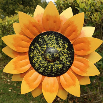 Σφυρήλατο σίδερο Ανεμόμυλος Αυλή Εξωτερικού Περιστρεφόμενου Πασσάλου Sunflower Wind Spinner για Διακόσμηση αγάλματος αυλής κήπου Μεταλλικά στολίδια τέχνης