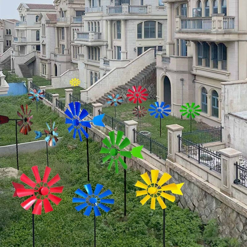 Kovaný rotujúci veterný mlyn, kovový veterný mlyn, krajinná ozdoba pre vonkajšie nádvorie, trávnik, veterník, dekoračné potreby