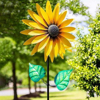 75x20cm Sunflower Windmill Μεταλλικό Περιστρεφόμενο Ηλίανθο Wind Spinner με πάσσαλο Standing Lawn Flower Pinwheel Εξωτερική διακόσμηση κήπου