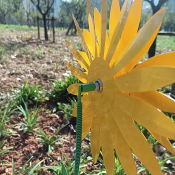 75x20cm Sunflower Windmill Μεταλλικό Περιστρεφόμενο Ηλίανθο Wind Spinner με πάσσαλο Standing Lawn Flower Pinwheel Εξωτερική διακόσμηση κήπου