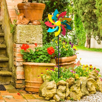 Μεταλλικό πολύχρωμο λουλούδι Wind Spinner Ανεμόμυλος Ανεμόμυλος Τέχνη Κήπος Pinwheels Rainbow Εξωτερική διακόσμηση γκαζόν τοπίου