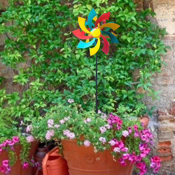 Μεταλλικό πολύχρωμο λουλούδι Wind Spinner Ανεμόμυλος Ανεμόμυλος Τέχνη Κήπος Pinwheels Rainbow Εξωτερική διακόσμηση γκαζόν τοπίου