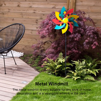 Метална цветна вятърна въртяща се вятърна мелница Вятърна мелница Art Garden Winwheels Rainbow Outdoor Lawn Landscape Decoration