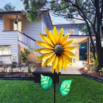 Sunflower Windmill Μεταλλικό Περιστρεφόμενο Ηλίανθο Wind Spinner με πάσσαλο Standing Lawn Flower Pinwheel Εξωτερική διακόσμηση κήπου Παιδικό παιχνίδι