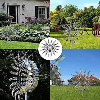Нова уникална и магическа метална вятърна мелница 3D задвижвана от вятъра кинетична скулптура морава метален вятър слънчеви центрофуги двор и градински декор