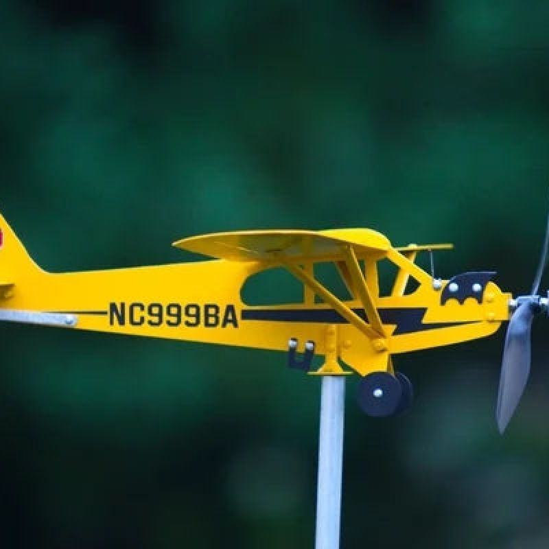 3D Piper J3 Cub Veterná rotácia, kovové lietadlo, veterná korouhvička, vonkajšia strešná veterná korouhvička, záhradná dekorácia
