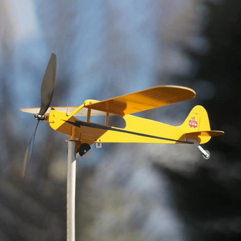 Градинска декорация Piper J3 Cub Airplane Weathervane Външен градински самолет Weather Flue Plug Decor Wind Spinners Roof Plug-in