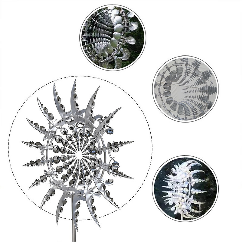 Unikátny a magický kovový veterný mlyn Harlow, rotačný veterný mlyn, vonkajšie lapače vetra, záhrada, kinetická kovová otočná dekorácia.