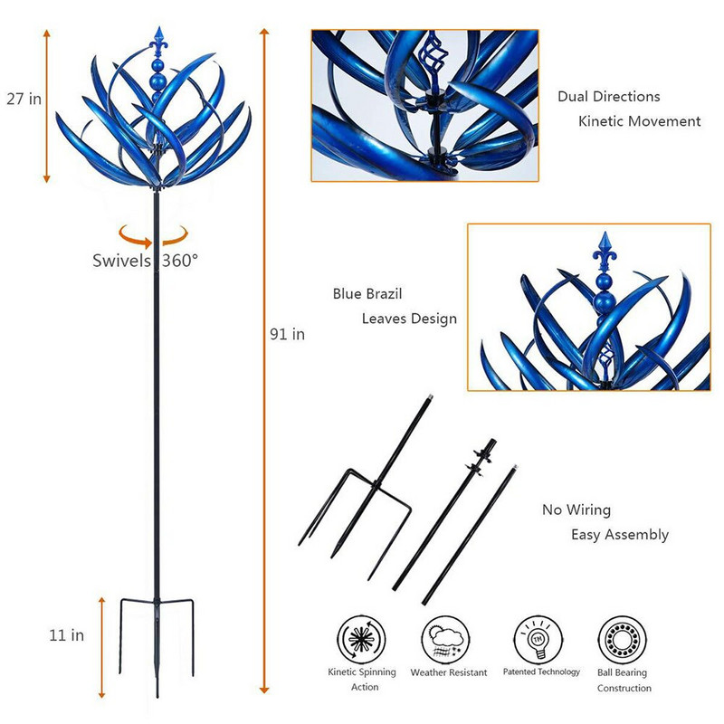 Kovový veterný mlyn, modrý exteriér, pre Harlow Wind Rotator, vonkajší železný veterný mlyn, záhradná zátka, lapač vtákov, dekorácia záhradnej cesty
