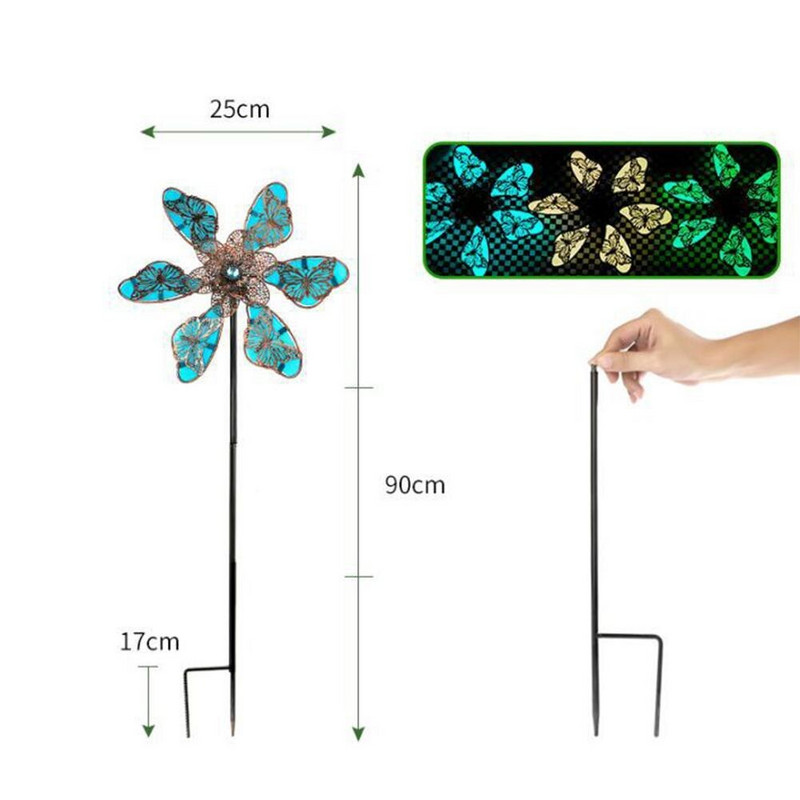 Šviečiantis drugelis vėjo malūnas metalinis vėjo suktukas sodo kiemo amatams papuošalams lauko dekoravimui vėjo malūnėlis Jardin