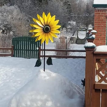 Sunflower Windmill Μεταλλικό Περιστρεφόμενο Ηλίανθο Wind Spinner με πάσσαλο Standing Lawn Flower Pinwheel Εξωτερική διακόσμηση κήπου Παιδικό παιχνίδι