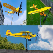 3D Piper J3 Cub Wind Spinner Avion Metal Avion Giruetă în aer liber Acoperiș Indicator de direcție a vântului Weather Vane Decor de grădină
