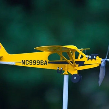 3D Piper J3 Cub Wind Spinner Plane Метален самолет Флюгер Външен покрив Индикатор за посоката на вятъра Флюгер Градински декор