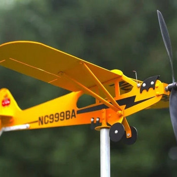 3D Piper J3 Cub Wind Spinner Plane Метален самолет Флюгер Външен покрив Индикатор за посоката на вятъра Флюгер Градински декор