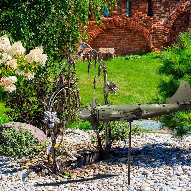 Nový príchod kovovej Superfortress lietadla veterná energia lietadla veterný mlyn vonkajšia záhrada dvor ozdoba dekorácia