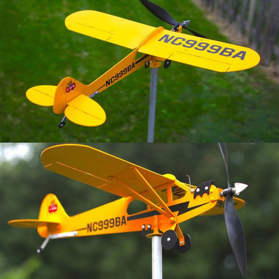 Kovové lietadlo, korouhvička, 3D Piper J3 Cub, veterná rotácia, lietadlo, vonkajšia strešná veterná rotácia, ukazovateľ smeru vetra, veterný mlyn, domáca záhradná dekorácia